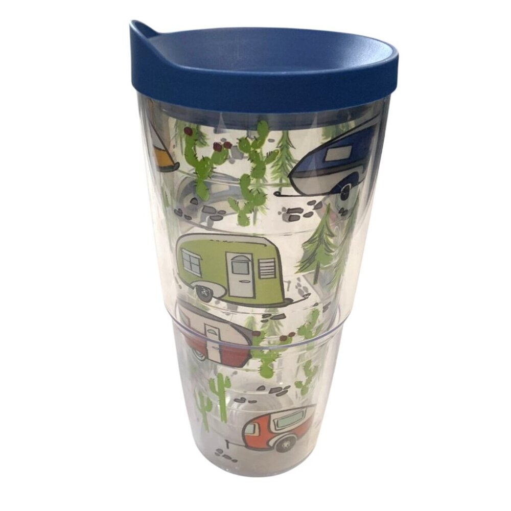 Tervis Tumbler 111931 Retro Camping 24 oz Tumbler Traveler Cup Mug Blue New